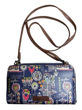 Sakroots Blue Boho Print Wristlet Crossbody Wallet Clutch Festival Travel Bag